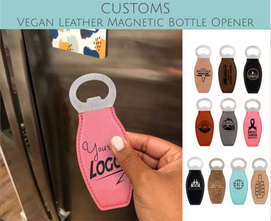 Custom Vegan Leather Magnetic Bottle Opener - FREE SHIPPING - Custom Promotional Items with Business Logo - Company and Event Logos Swag Giveaways