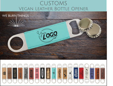 Vegan Leather Bottle Opener - FREE SHIPPING - Custom Promotional Items with Business Logo - Company and Event Logos Swag Giveaways