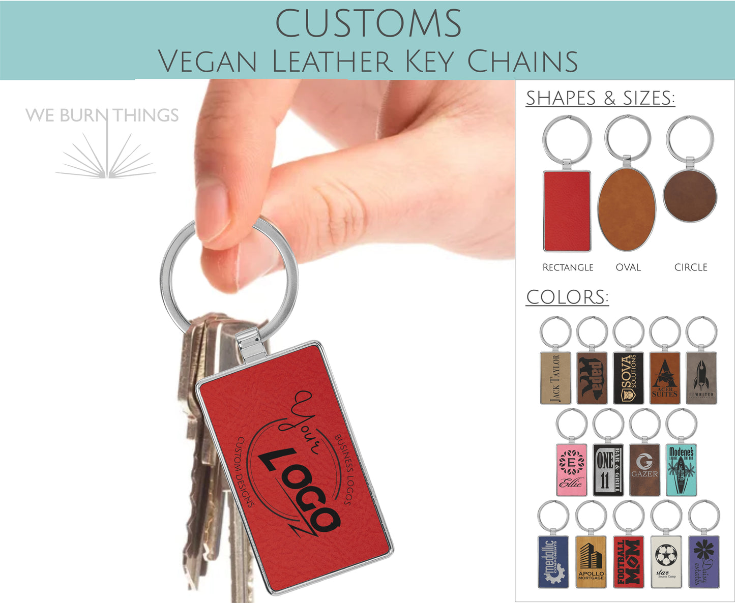 Vegan Leather Key Chain - CUSTOM PROMOTIONAL ITEMS - Business Logo Promotional Swag - Bulk Personalized Engraved Key Chain Realtor Gift