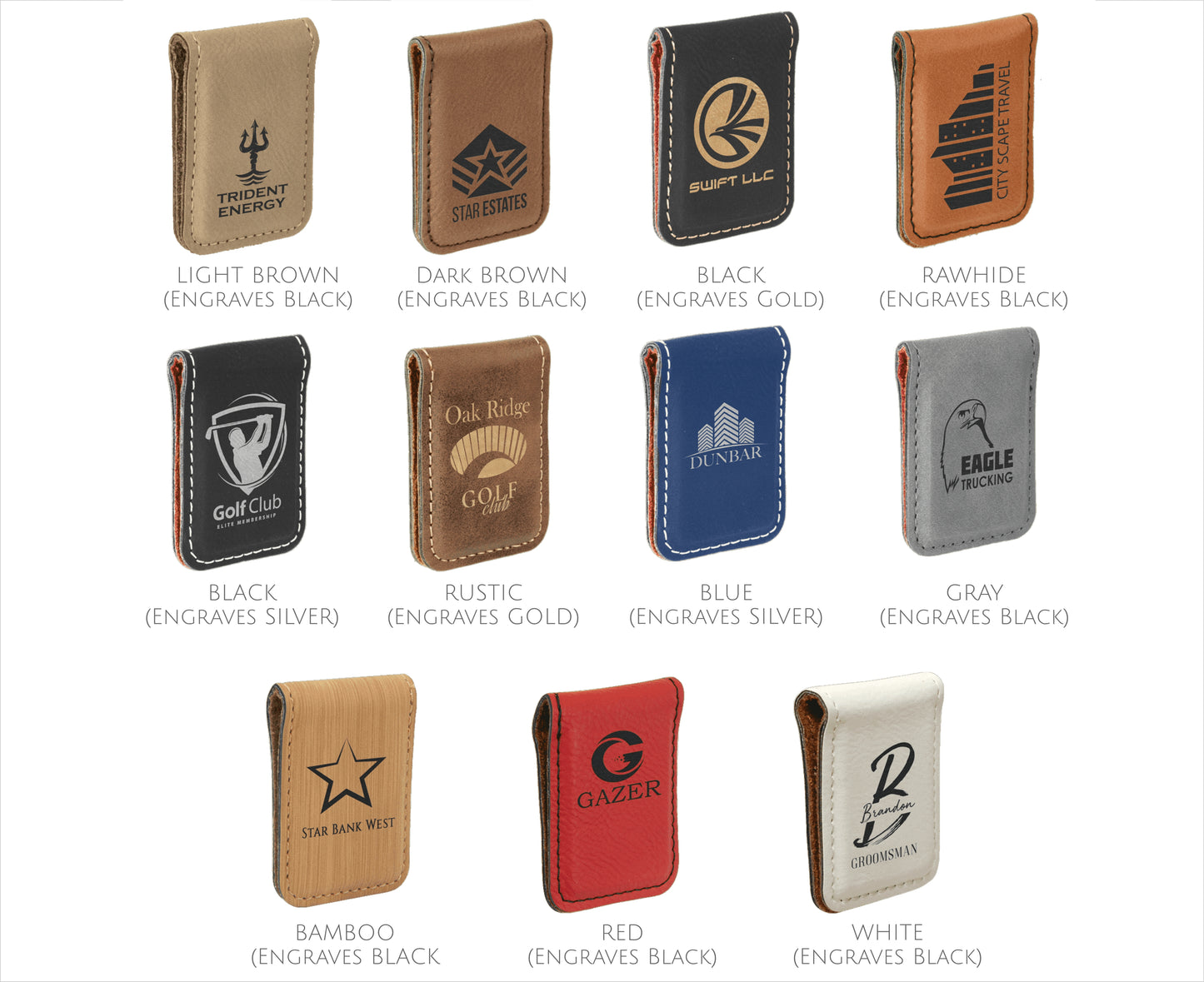 Vegan Leather Money Clip - CUSTOM PROMOTIONAL ITEMS - Business Logo Promotional Swag - Bulk Personalized Engraved Money Clip