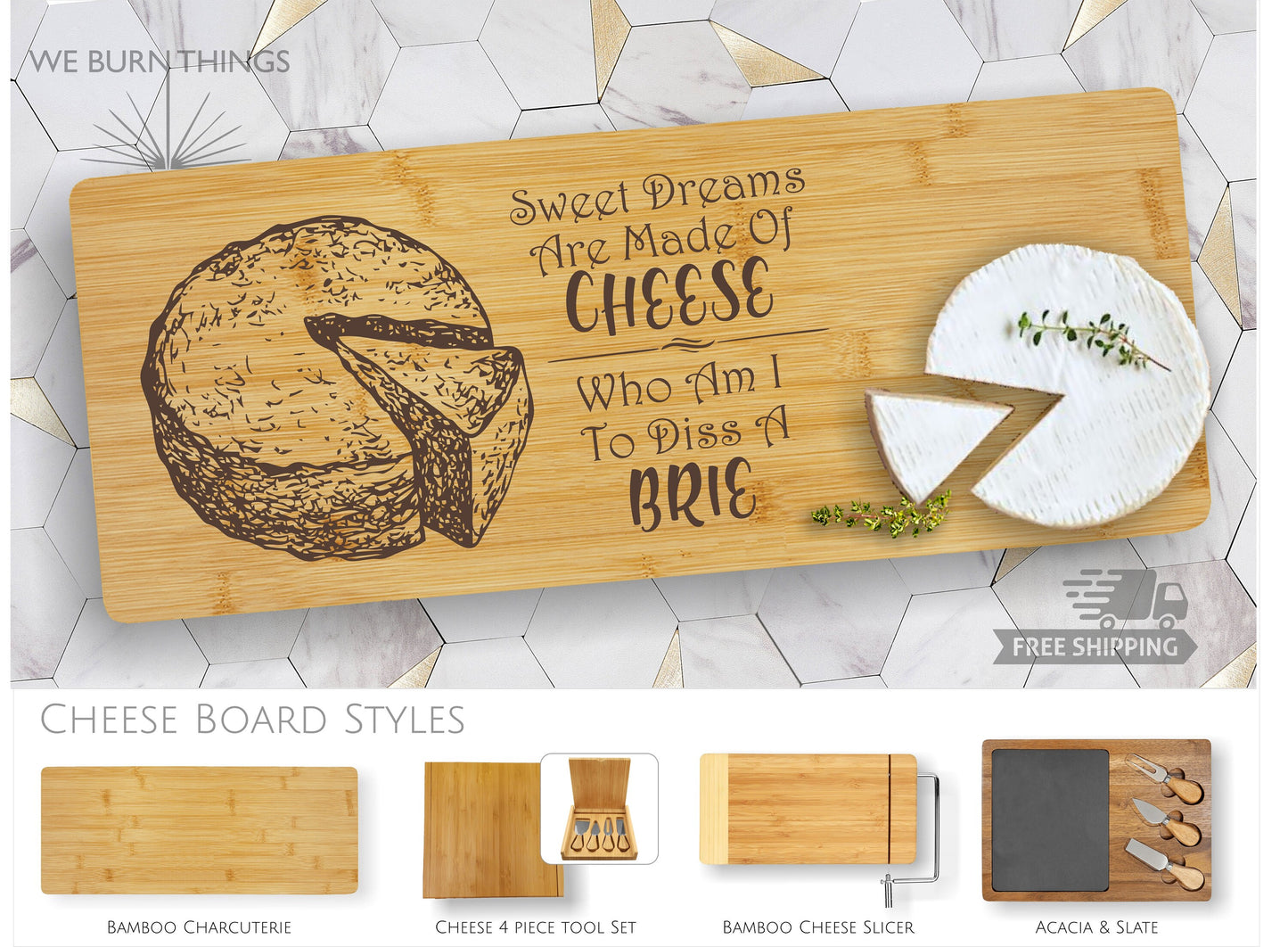 Sweet Dreams Are Made Of Cheese - CHEESE CUTTING BOARD: **Free Shipping** - Custom Engraved Charcuterie and Cheese Boards for Music Buffs