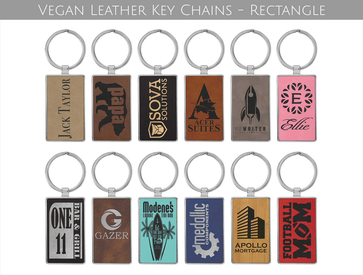 Custom Business Vegan Leather Key Chains (w/ Metal Backing) - CUSTOM PROMOTIONAL ITEMS - Realtor Client Giveaways - Useable Tradeshow Swag