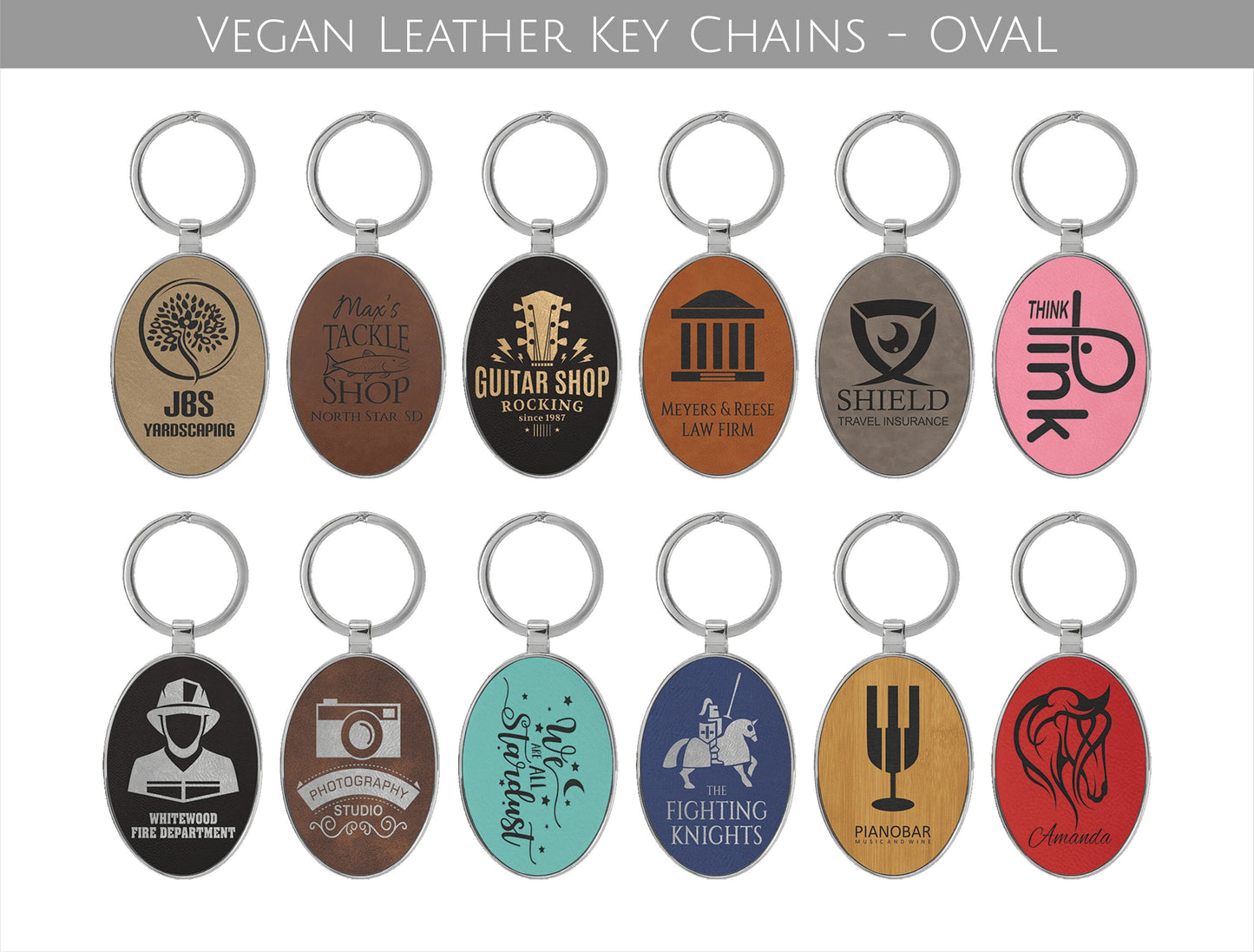 Custom Business Vegan Leather Key Chains (w/ Metal Backing) - CUSTOM PROMOTIONAL ITEMS - Realtor Client Giveaways - Useable Tradeshow Swag